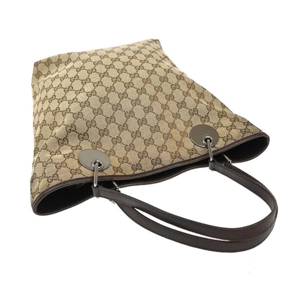 GUCCI Logo GG Pattern Shoulder Bag Canvas Leather Brown Silver Italy 61KB384 - Picture 5 of 15